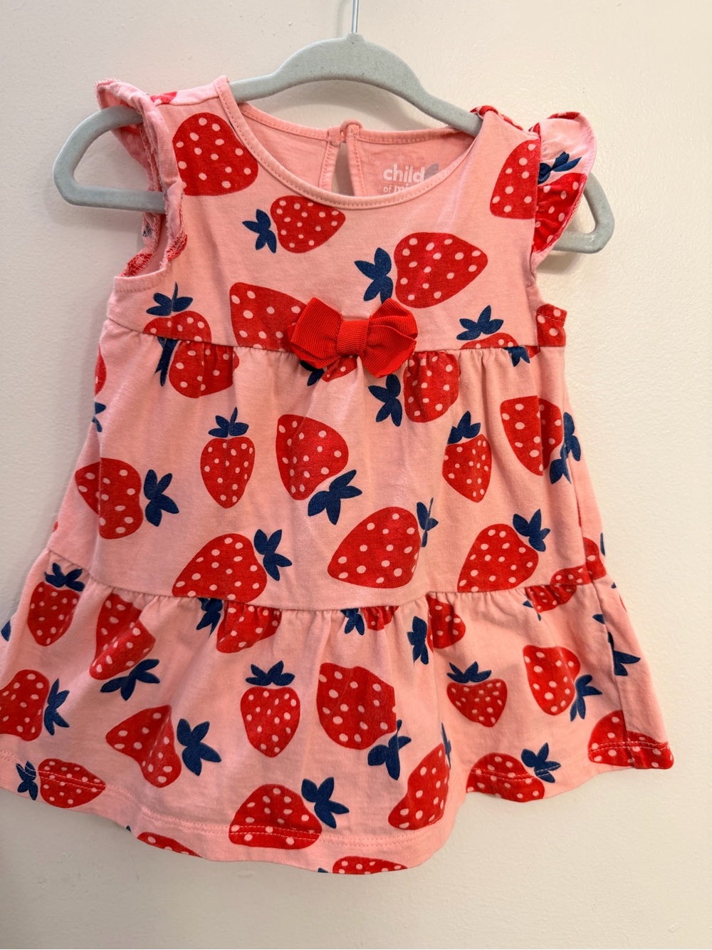 child of mine Pink Dress with Red Strawberry Print and Navy Accents